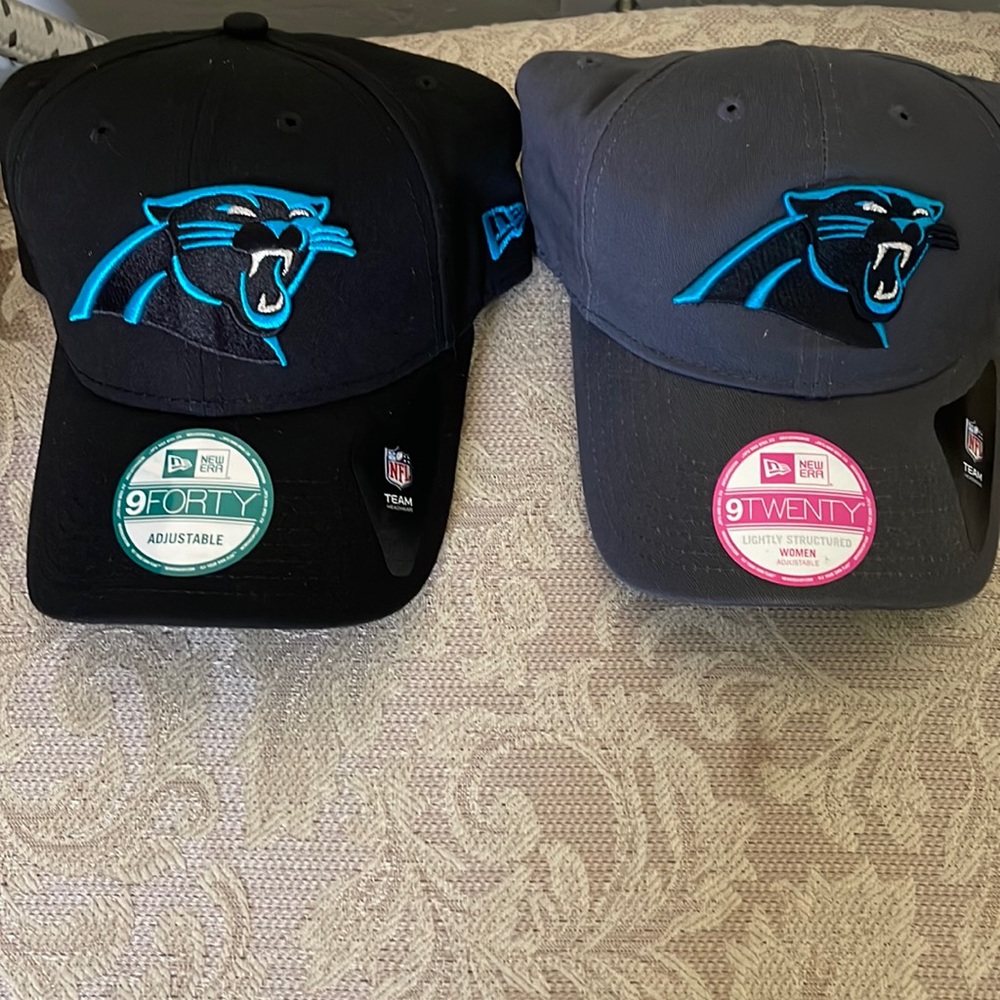 Pair of Carolina Panthers caps; unisex